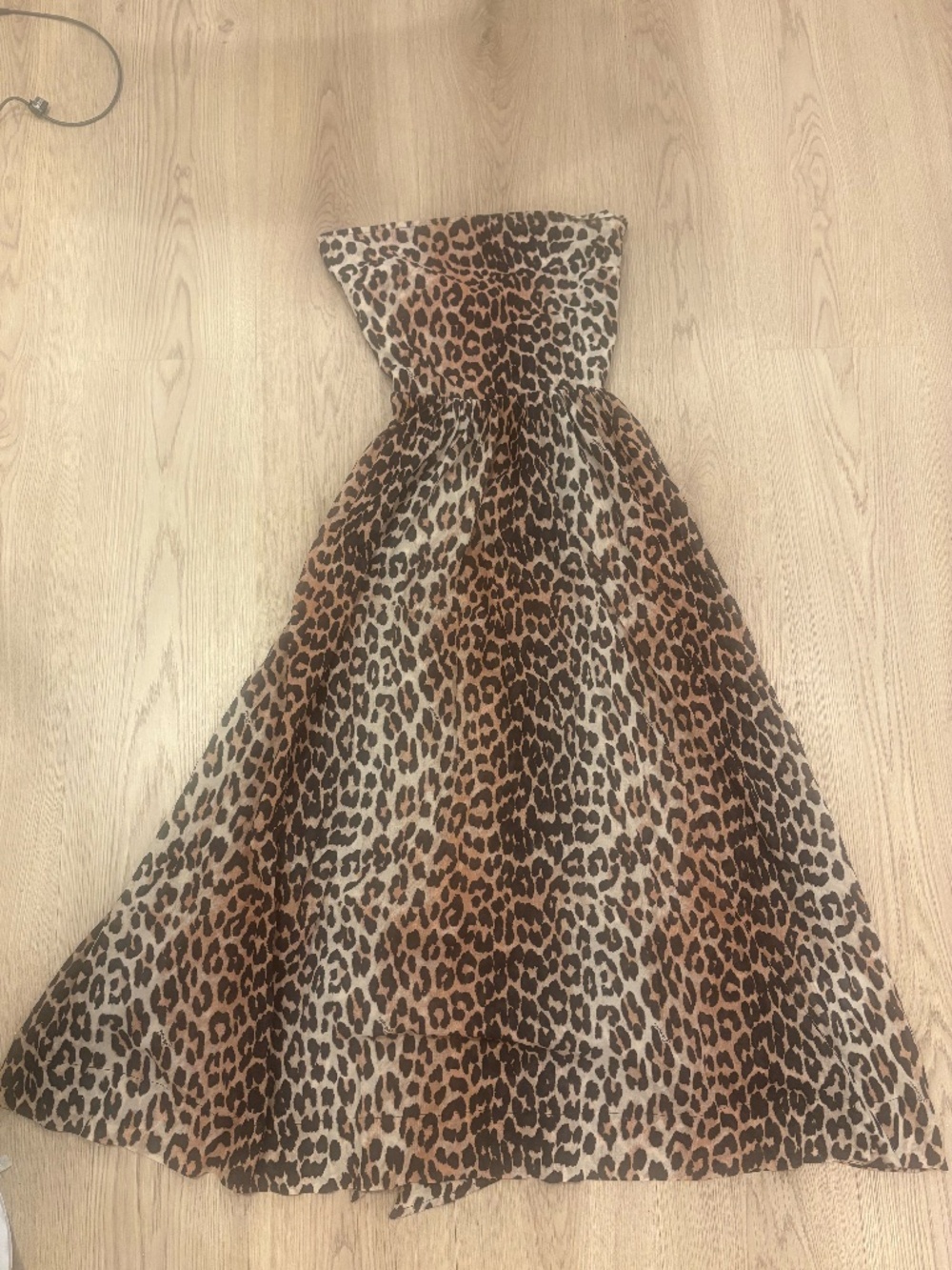 Ganni Strapless Leopard Midi Dress